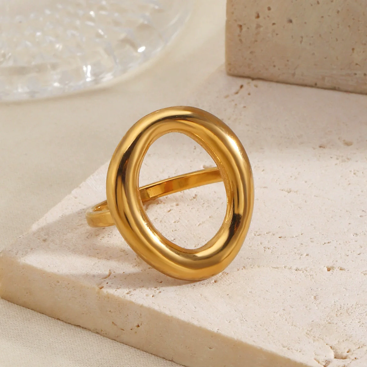 Wholesale Ladies Stainless Steel Geometric Oval 18K Goldplated Cut Out Ring - Image 4