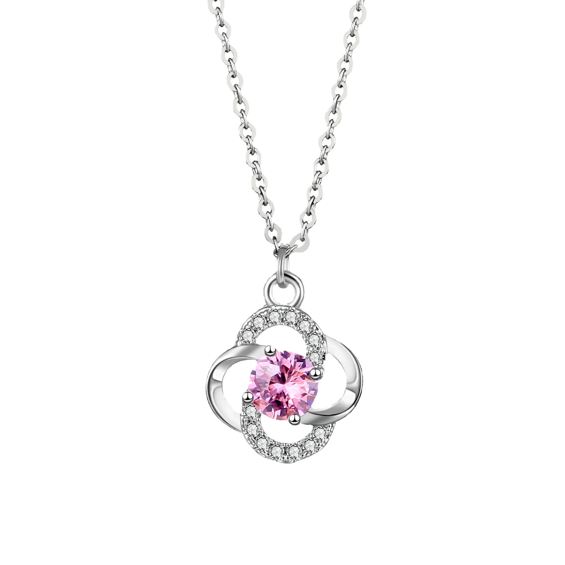 Wholesale Ladies Titanium Steel Ochain Inlaid Artificial Zircon Fourleaf Clover Light Luxury Necklace - Image 5