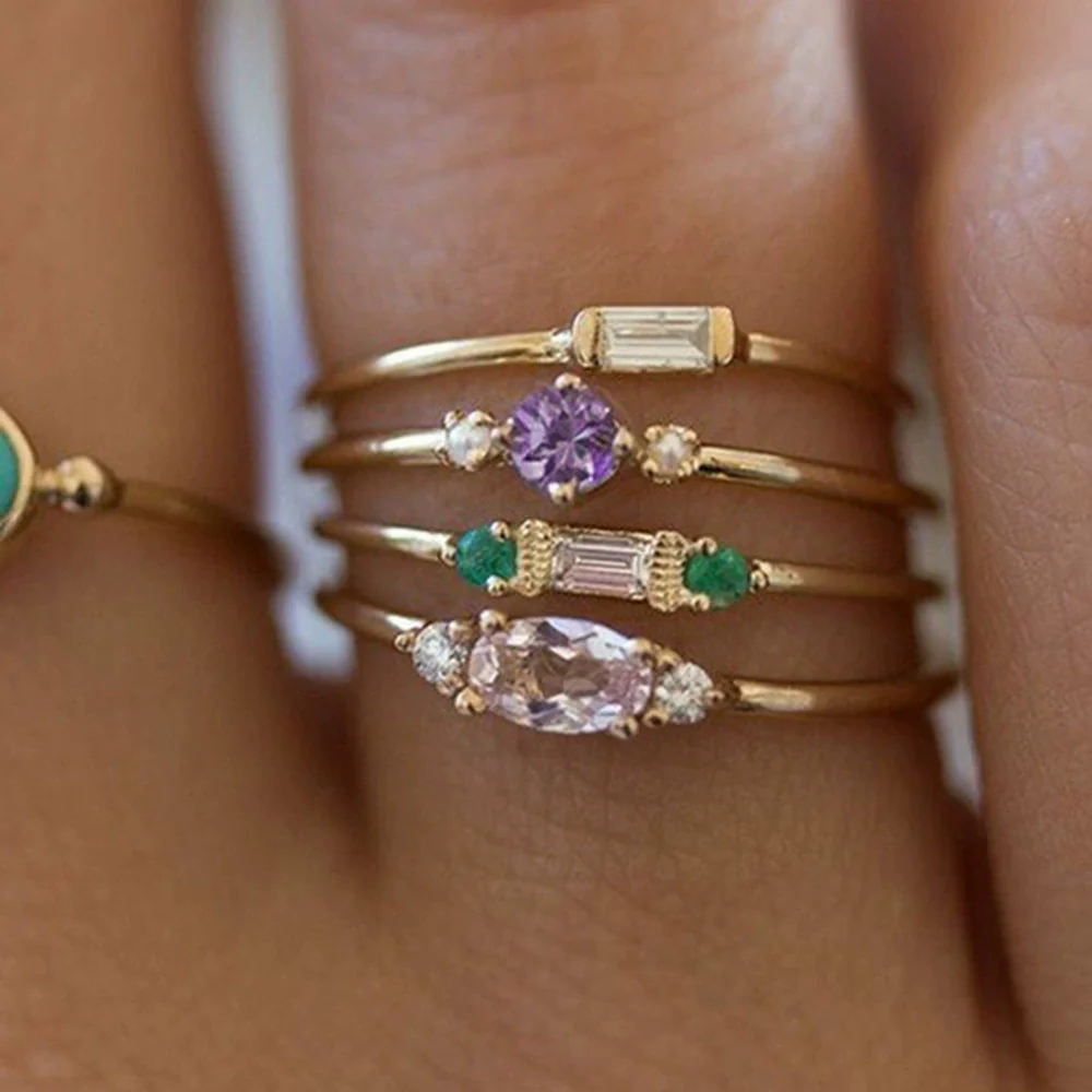Wholesale Ladies Unisex Alloy Light Luxury Retro Fashion Simple Geometric Diamondembedded Stacked Style Ring Set