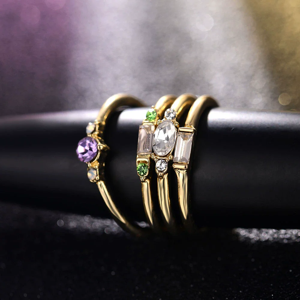 Wholesale Ladies Unisex Alloy Light Luxury Retro Fashion Simple Geometric Diamondembedded Stacked Style Ring Set - Image 2