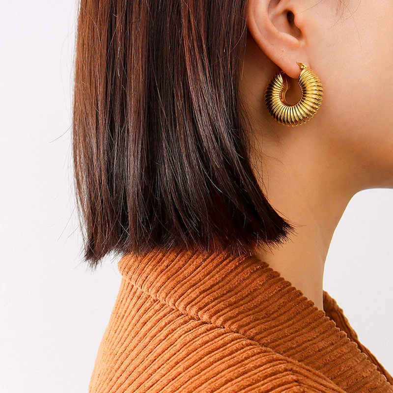 Wholesale Ladies Ushaped Geometric Titanium Steel Earrings With 18K Real Gold Electroplating - Image 2
