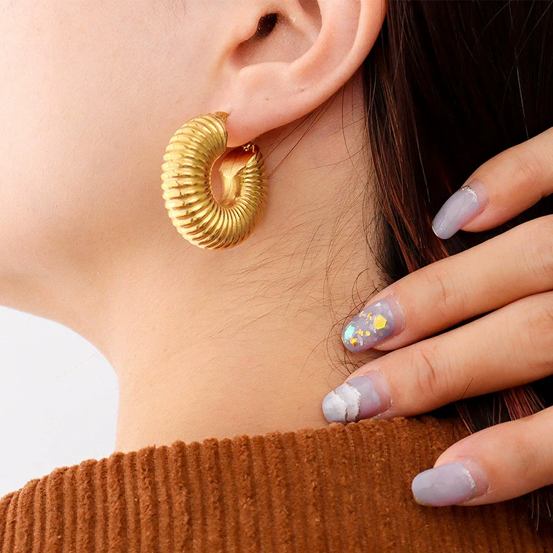 Wholesale Ladies Ushaped Geometric Titanium Steel Earrings With 18K Real Gold Electroplating - Image 5
