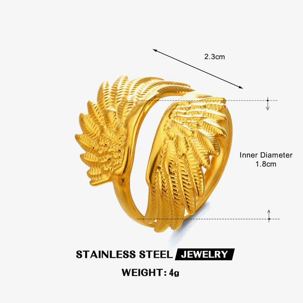 Wholesale Lady's Geometric Stainless Steel Electroplated Wing Ring - Image 6