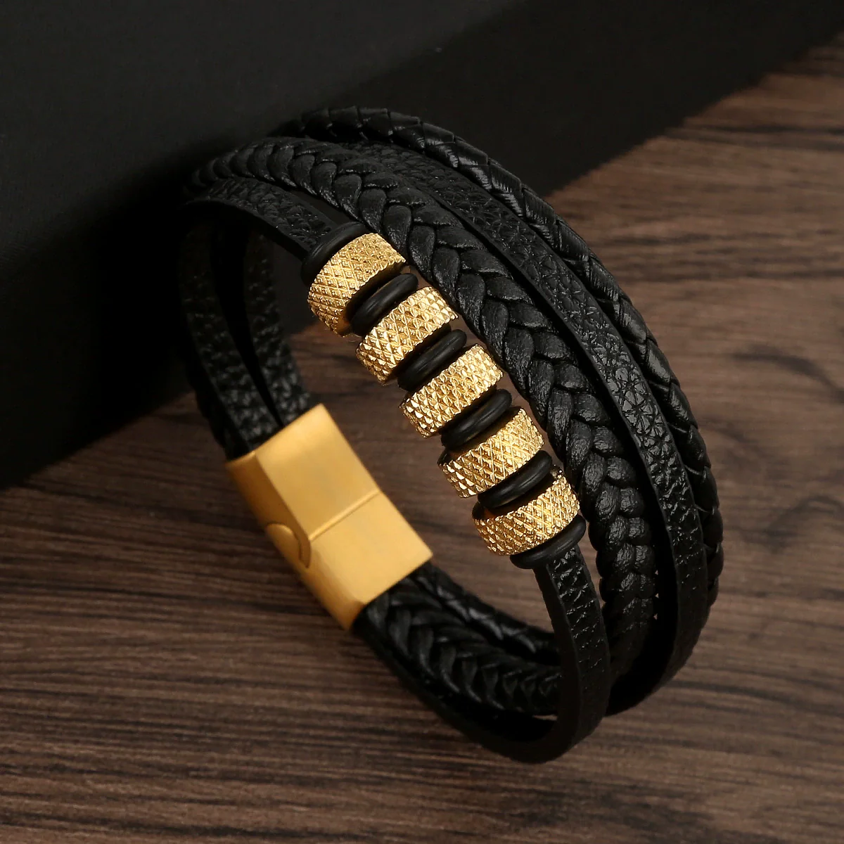 Wholesale Leather And Stainless Steel Handwoven Electroplated Bracelets For Men - Image 5