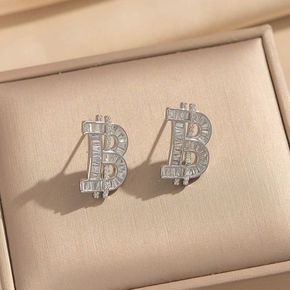 Wholesale Letter Pattern Zircon Inlaid Environmentally Friendly Copper Earrings And Necklaces Set For Women - Image 9