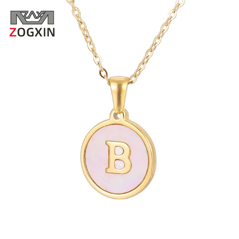 Wholesale Letter Pendant Necklace 316L Stainless Steel Otype Cross Chain Electroplating Pink Shell For Women