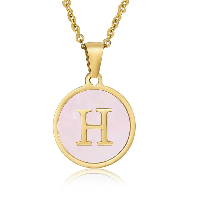 Wholesale Letter Pendant Necklace 316L Stainless Steel Otype Cross Chain Electroplating Pink Shell For Women - Image 12