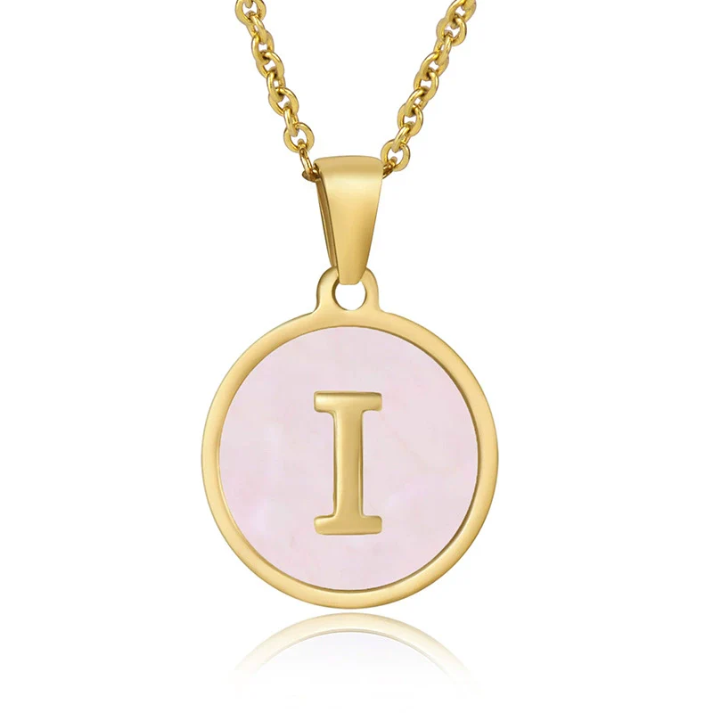 Wholesale Letter Pendant Necklace 316L Stainless Steel Otype Cross Chain Electroplating Pink Shell For Women - Image 13