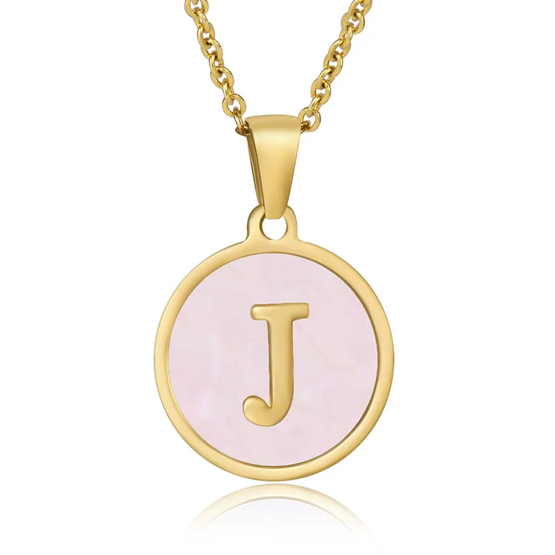 Wholesale Letter Pendant Necklace 316L Stainless Steel Otype Cross Chain Electroplating Pink Shell For Women - Image 14