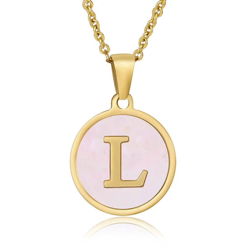 Wholesale Letter Pendant Necklace 316L Stainless Steel Otype Cross Chain Electroplating Pink Shell For Women - Image 16
