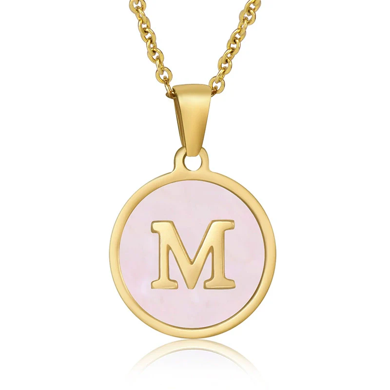 Wholesale Letter Pendant Necklace 316L Stainless Steel Otype Cross Chain Electroplating Pink Shell For Women - Image 17