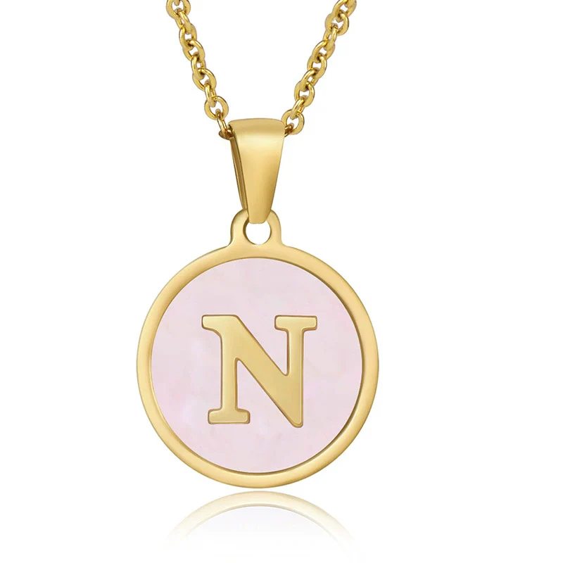 Wholesale Letter Pendant Necklace 316L Stainless Steel Otype Cross Chain Electroplating Pink Shell For Women - Image 18