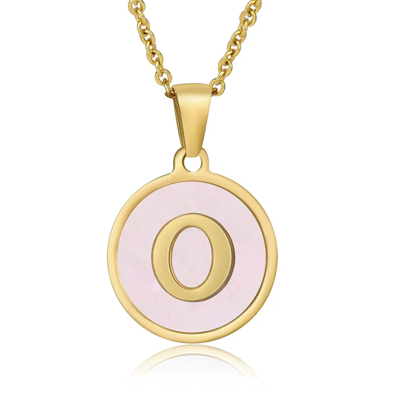 Wholesale Letter Pendant Necklace 316L Stainless Steel Otype Cross Chain Electroplating Pink Shell For Women - Image 19