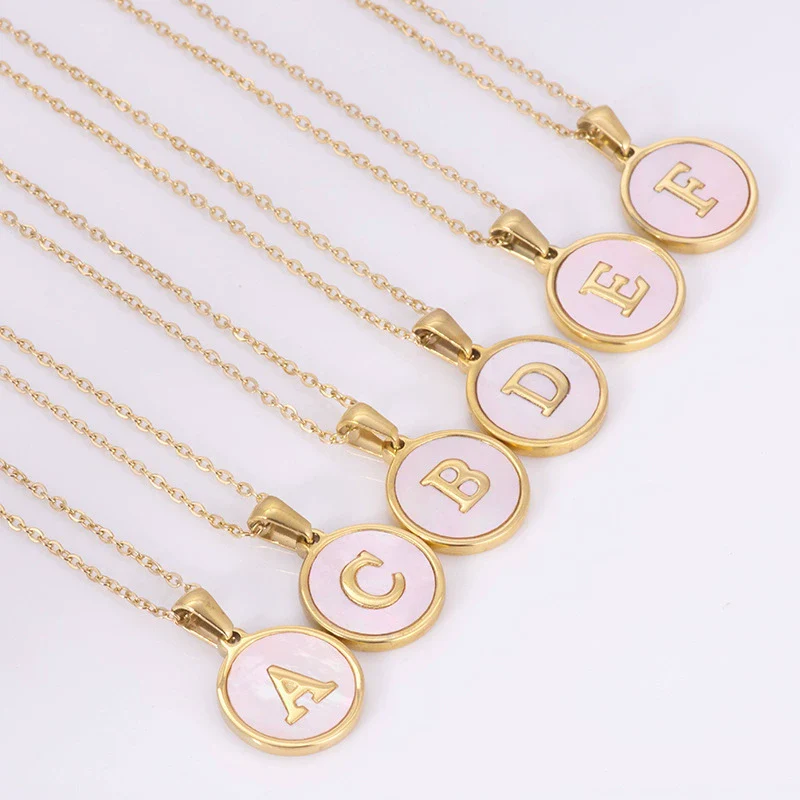 Wholesale Letter Pendant Necklace 316L Stainless Steel Otype Cross Chain Electroplating Pink Shell For Women - Image 2