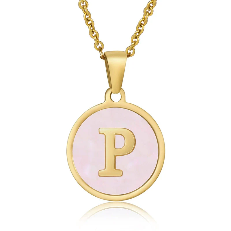 Wholesale Letter Pendant Necklace 316L Stainless Steel Otype Cross Chain Electroplating Pink Shell For Women - Image 20