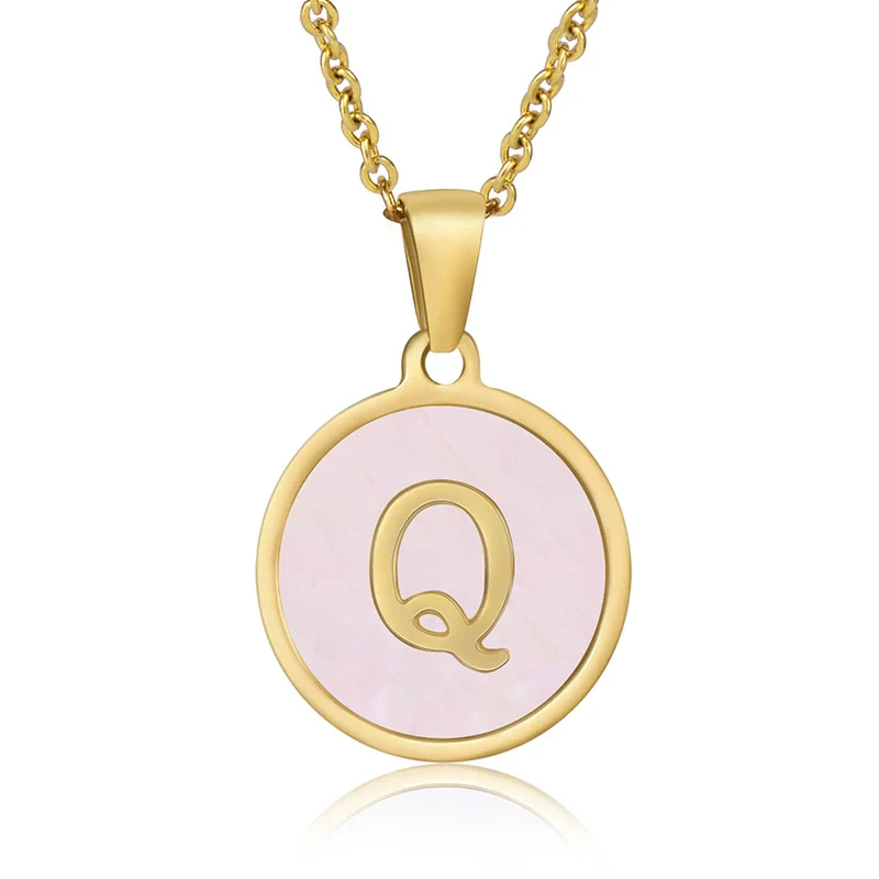Wholesale Letter Pendant Necklace 316L Stainless Steel Otype Cross Chain Electroplating Pink Shell For Women - Image 21