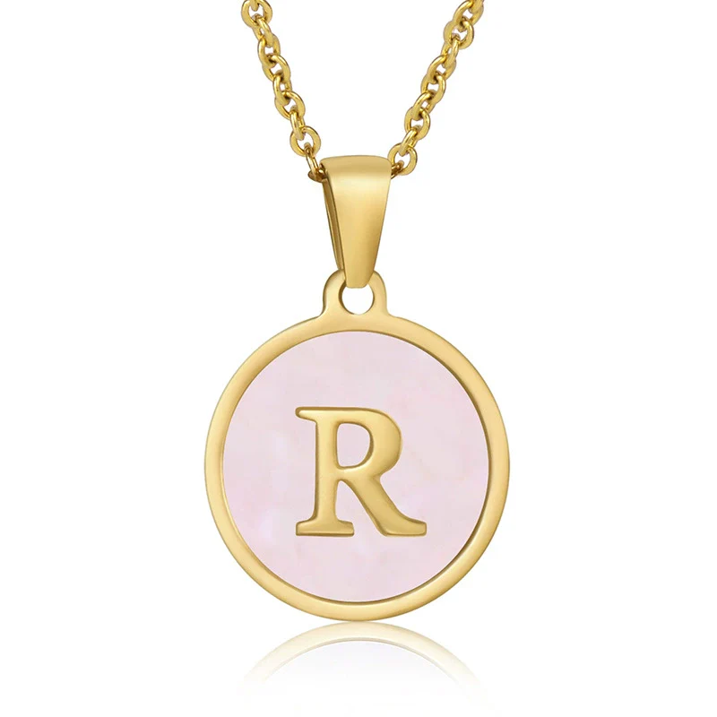 Wholesale Letter Pendant Necklace 316L Stainless Steel Otype Cross Chain Electroplating Pink Shell For Women - Image 22