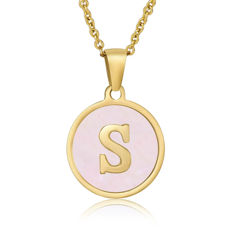 Wholesale Letter Pendant Necklace 316L Stainless Steel Otype Cross Chain Electroplating Pink Shell For Women - Image 23