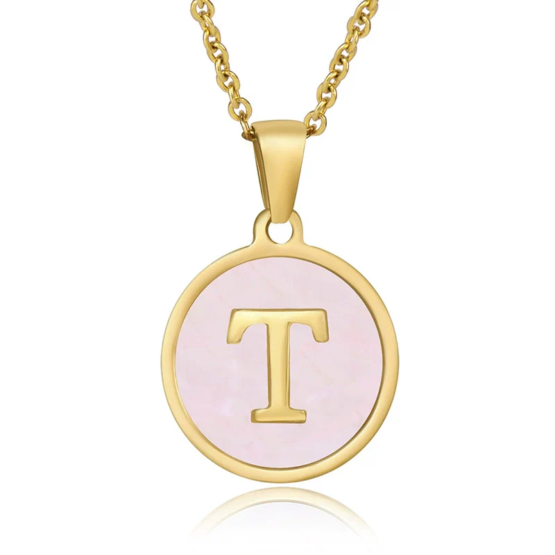 Wholesale Letter Pendant Necklace 316L Stainless Steel Otype Cross Chain Electroplating Pink Shell For Women - Image 24