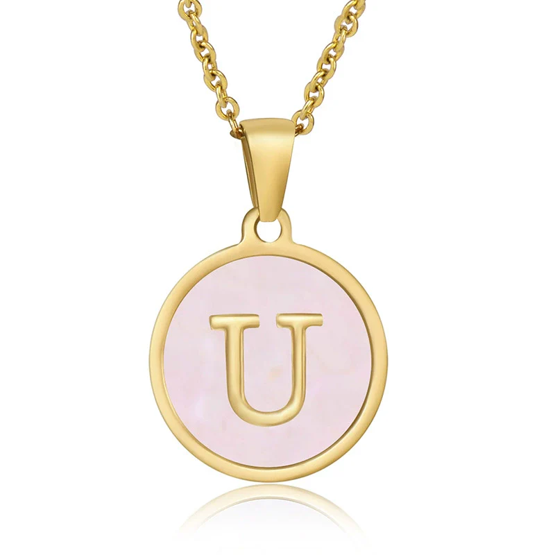 Wholesale Letter Pendant Necklace 316L Stainless Steel Otype Cross Chain Electroplating Pink Shell For Women - Image 25