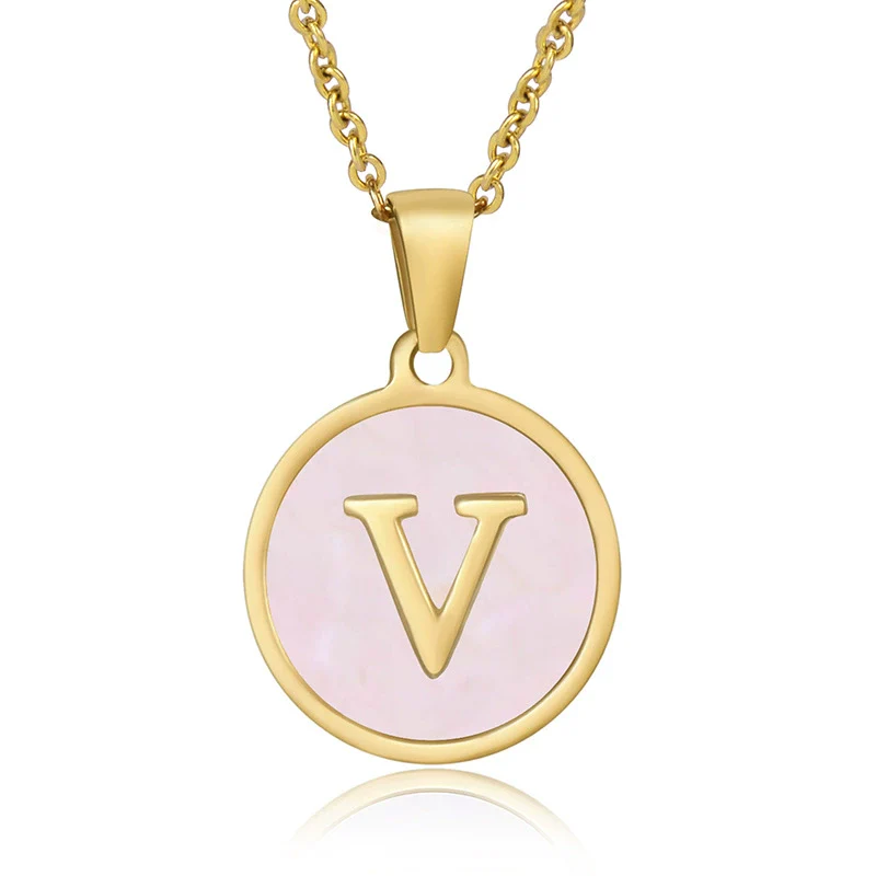Wholesale Letter Pendant Necklace 316L Stainless Steel Otype Cross Chain Electroplating Pink Shell For Women - Image 26