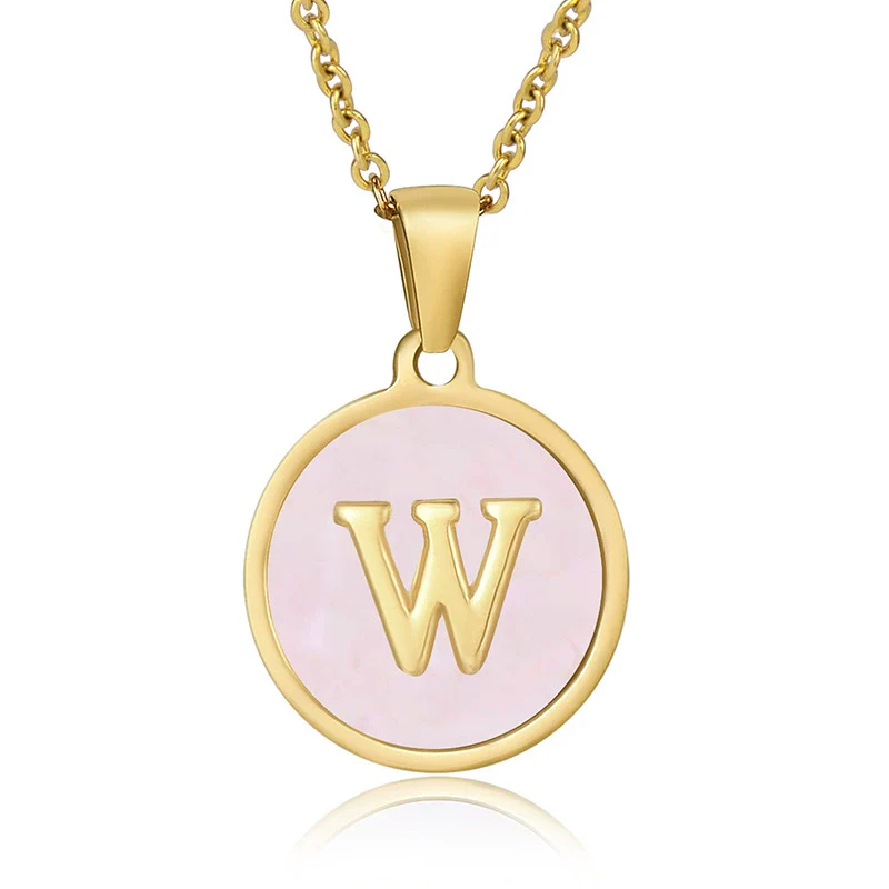 Wholesale Letter Pendant Necklace 316L Stainless Steel Otype Cross Chain Electroplating Pink Shell For Women - Image 27