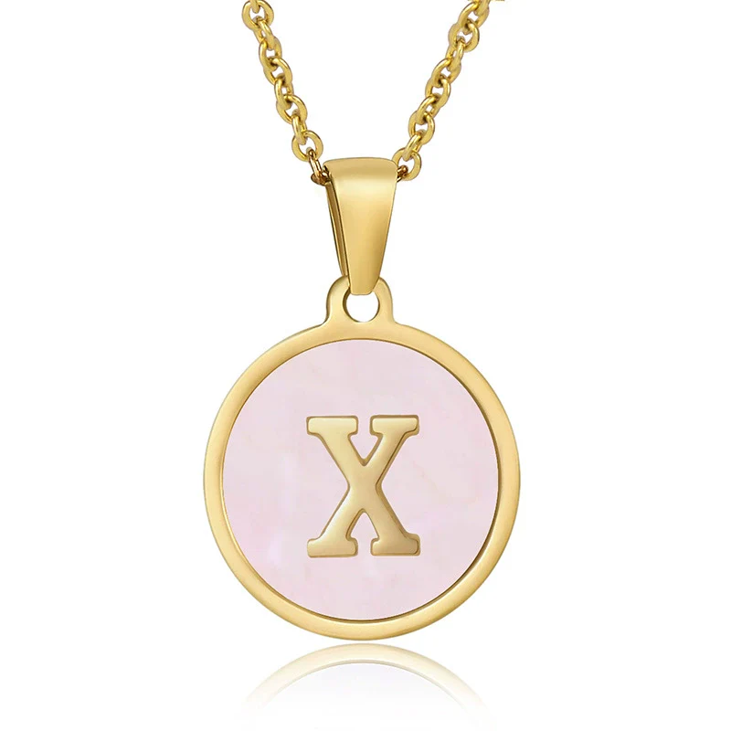Wholesale Letter Pendant Necklace 316L Stainless Steel Otype Cross Chain Electroplating Pink Shell For Women - Image 28