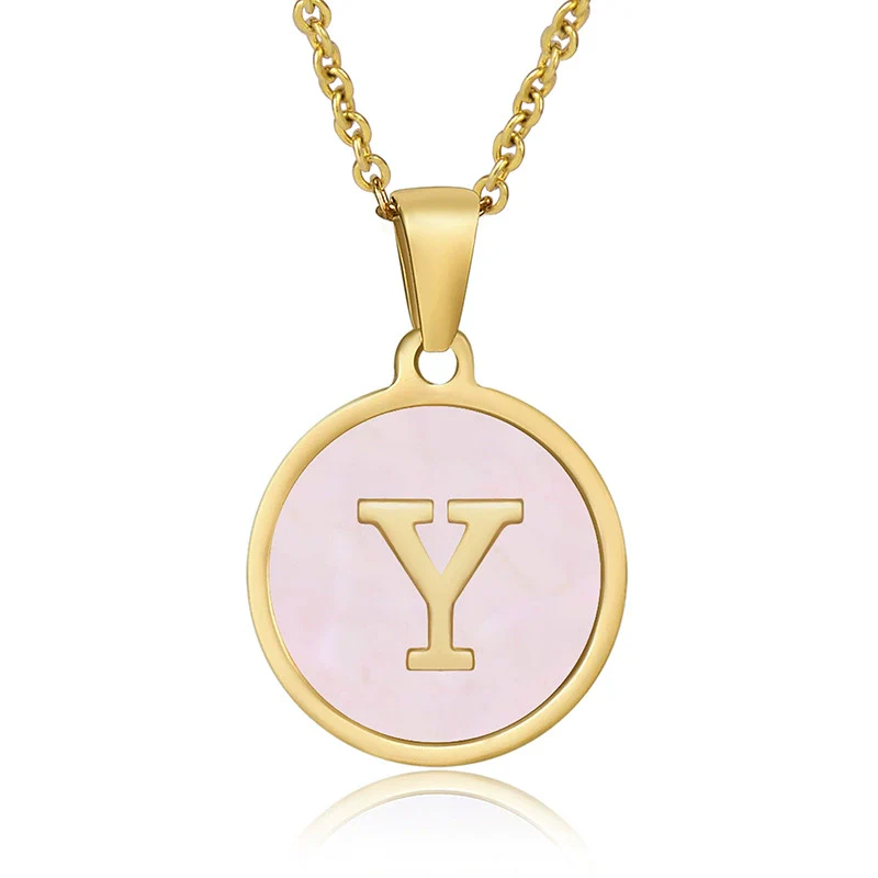 Wholesale Letter Pendant Necklace 316L Stainless Steel Otype Cross Chain Electroplating Pink Shell For Women - Image 29