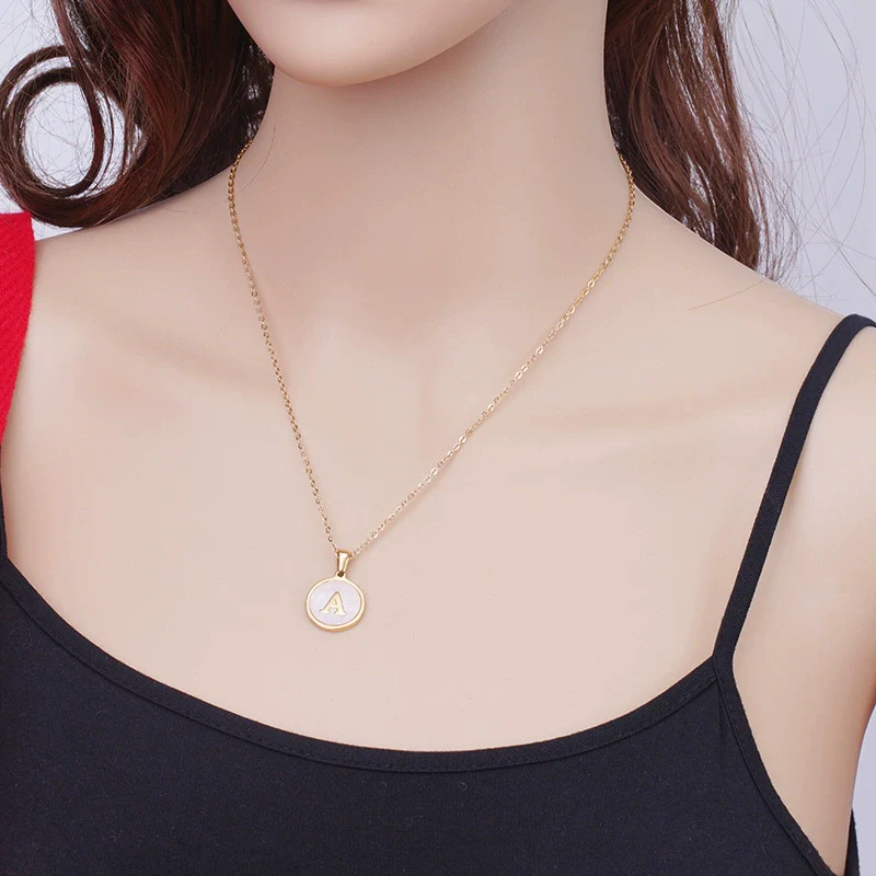 Wholesale Letter Pendant Necklace 316L Stainless Steel Otype Cross Chain Electroplating Pink Shell For Women - Image 3