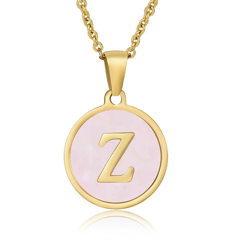 Wholesale Letter Pendant Necklace 316L Stainless Steel Otype Cross Chain Electroplating Pink Shell For Women - Image 30