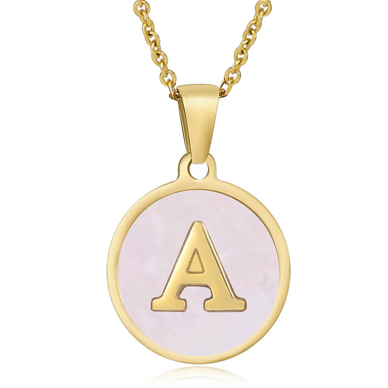 Wholesale Letter Pendant Necklace 316L Stainless Steel Otype Cross Chain Electroplating Pink Shell For Women - Image 5