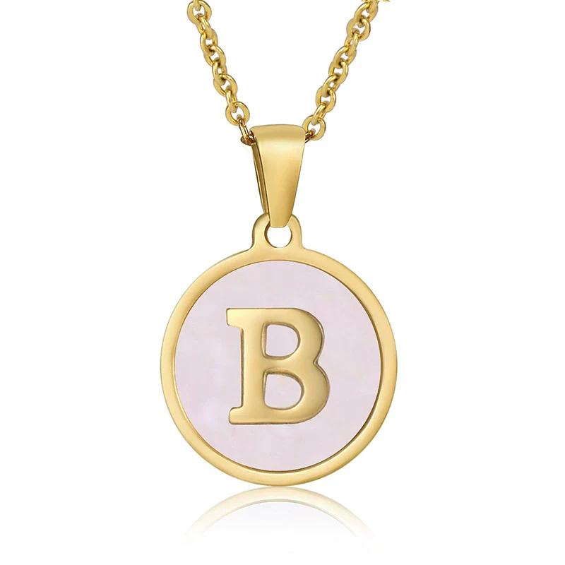 Wholesale Letter Pendant Necklace 316L Stainless Steel Otype Cross Chain Electroplating Pink Shell For Women - Image 6