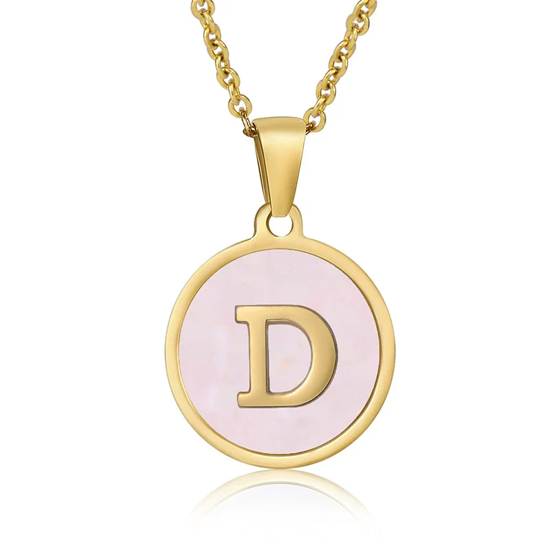 Wholesale Letter Pendant Necklace 316L Stainless Steel Otype Cross Chain Electroplating Pink Shell For Women - Image 8