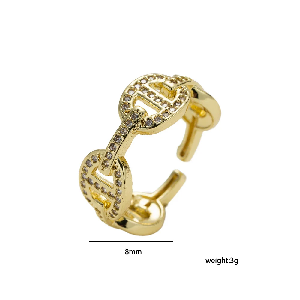 Wholesale Light Luxury Diamond Pig Nose Open Ring Gold Plated Copper Zircon For Women And Men - Image 4