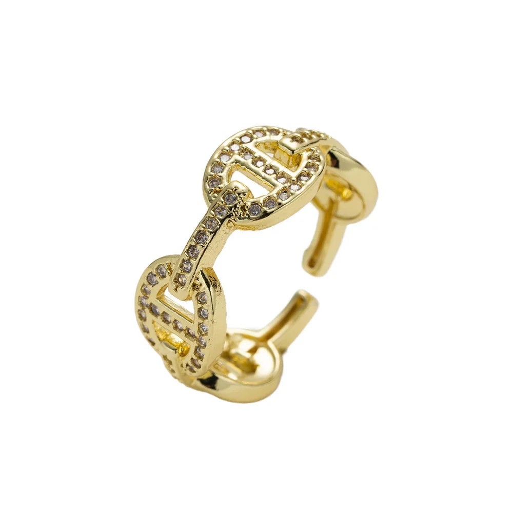 Wholesale Light Luxury Diamond Pig Nose Open Ring Gold Plated Copper Zircon For Women And Men - Image 5