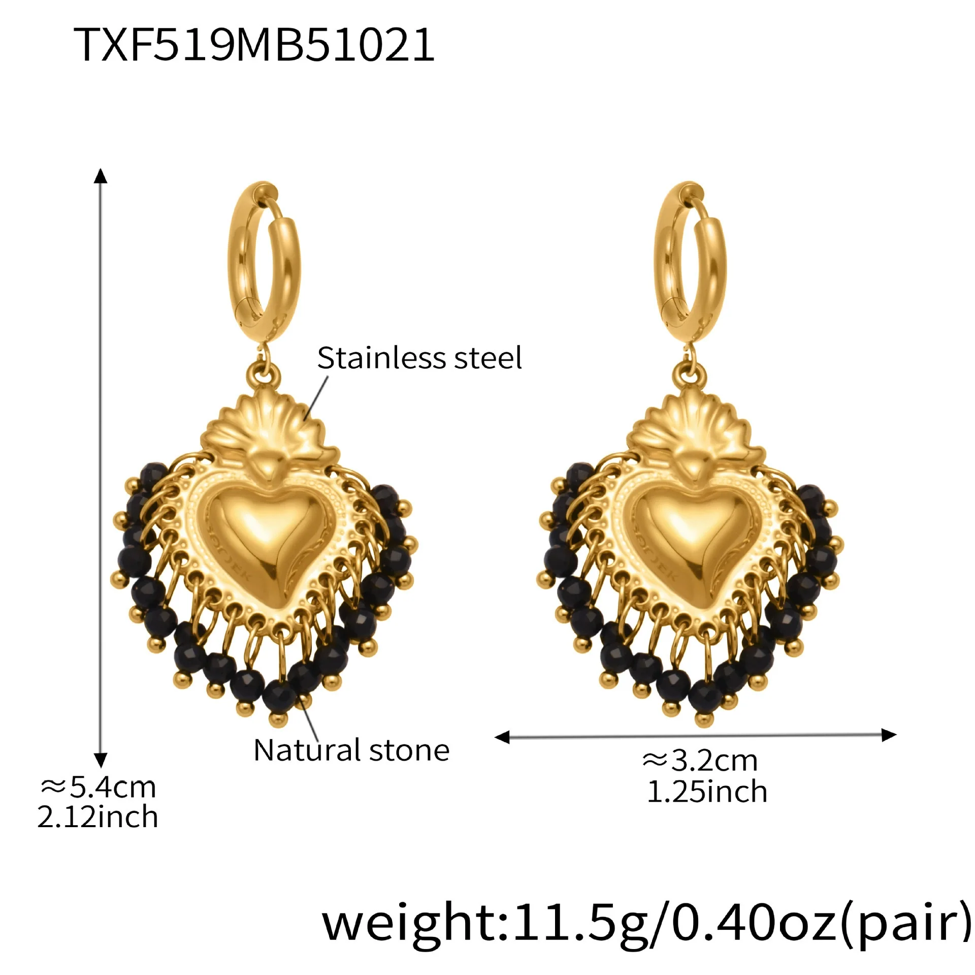 Wholesale Light Luxury Electroplated Stainless Steel Tassel Crown Heart Print Multiaccessory Pendant Necklace And Earrings Set For Women - Image 17