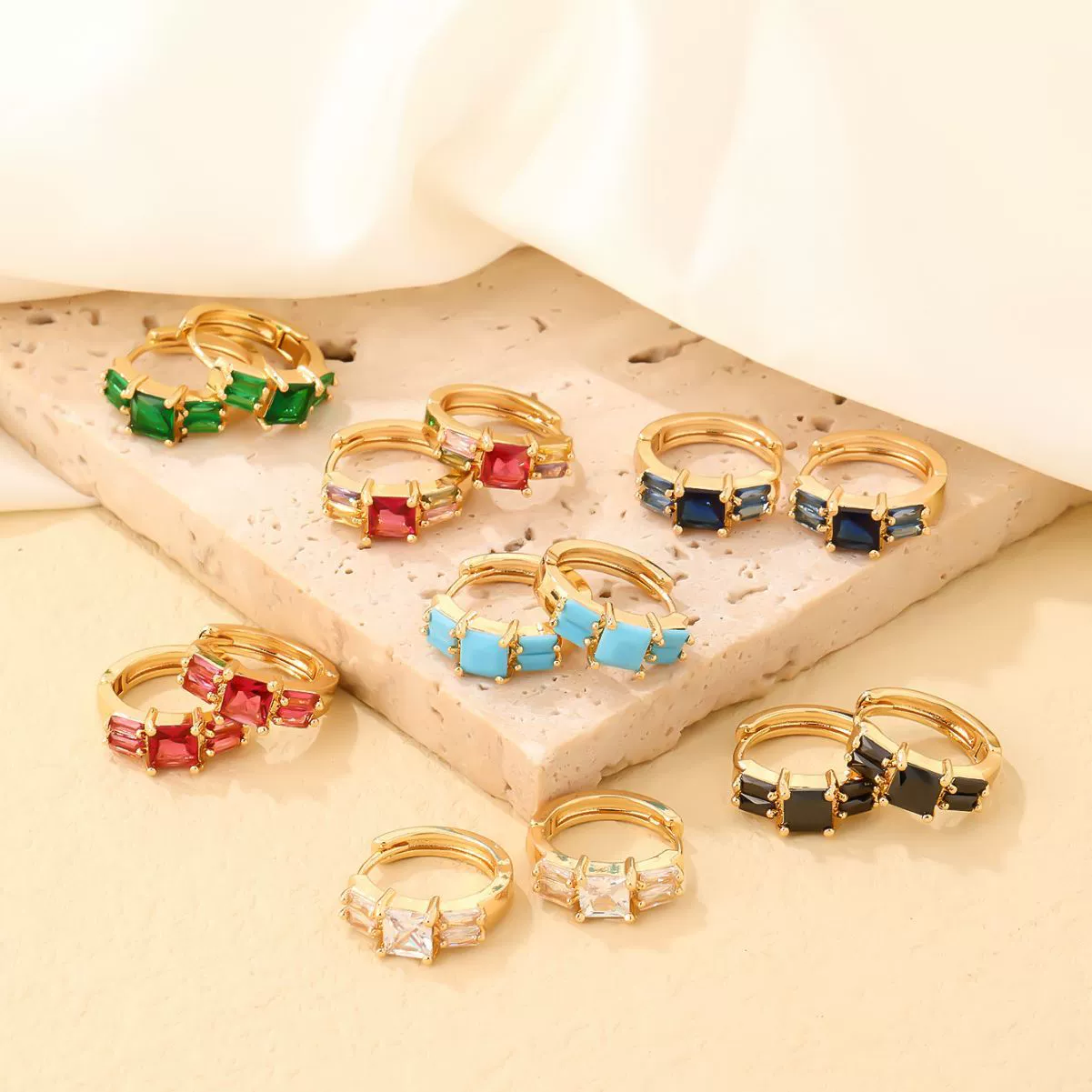Wholesale Light Luxury Elegant Women's Copper Earrings Set With Zircon Inlay And Geometric Design - Image 3