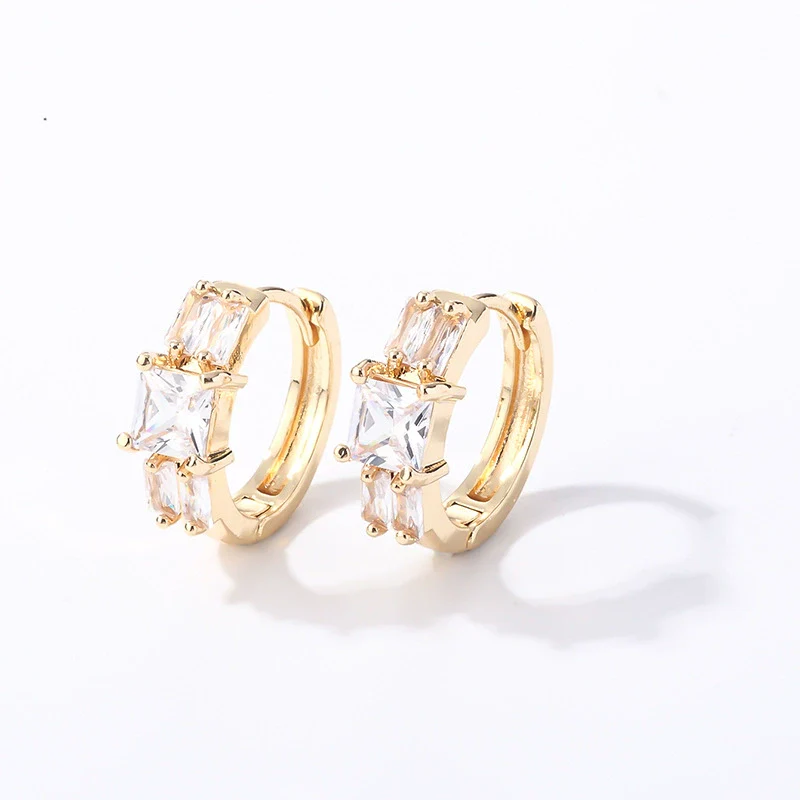 Wholesale Light Luxury Elegant Women's Copper Earrings Set With Zircon Inlay And Geometric Design - Image 4