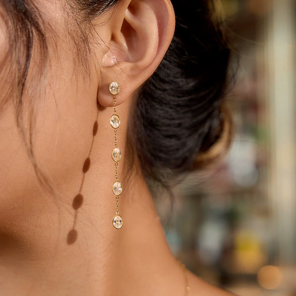 Wholesale Light Luxury Geometric And Heart Shape Electroplated Stainless Steel Tassel Earrings For Women
