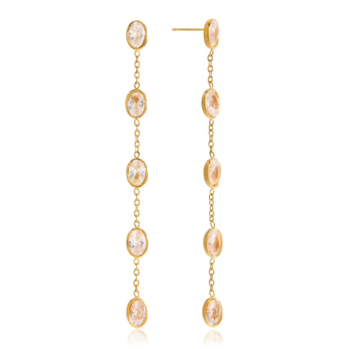 Wholesale Light Luxury Geometric And Heart Shape Electroplated Stainless Steel Tassel Earrings For Women - Image 5