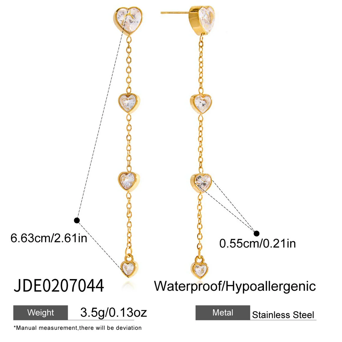 Wholesale Light Luxury Geometric And Heart Shape Electroplated Stainless Steel Tassel Earrings For Women - Image 8