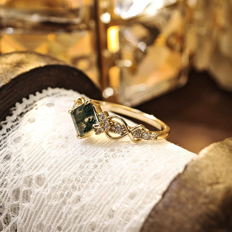 Wholesale Light Luxury Geometric Aquatic Agate Ring Made Of S925 Sterling Silver Plated With 14K Gold For Women - Image 4