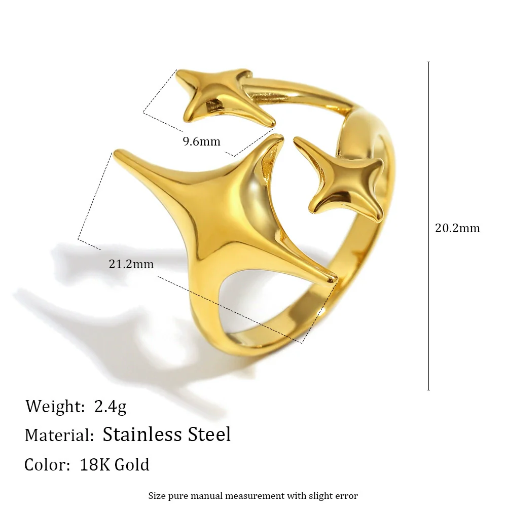 Wholesale Light Luxury Geometric Asymmetrical Heart Starfish Stainless Steel Electroplated Ring For Women Niche Design - Image 2
