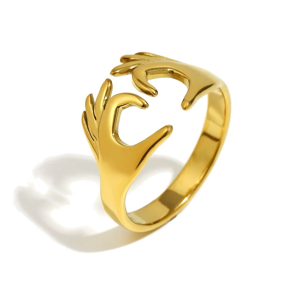 Wholesale Light Luxury Geometric Asymmetrical Heart Starfish Stainless Steel Electroplated Ring For Women Niche Design - Image 3