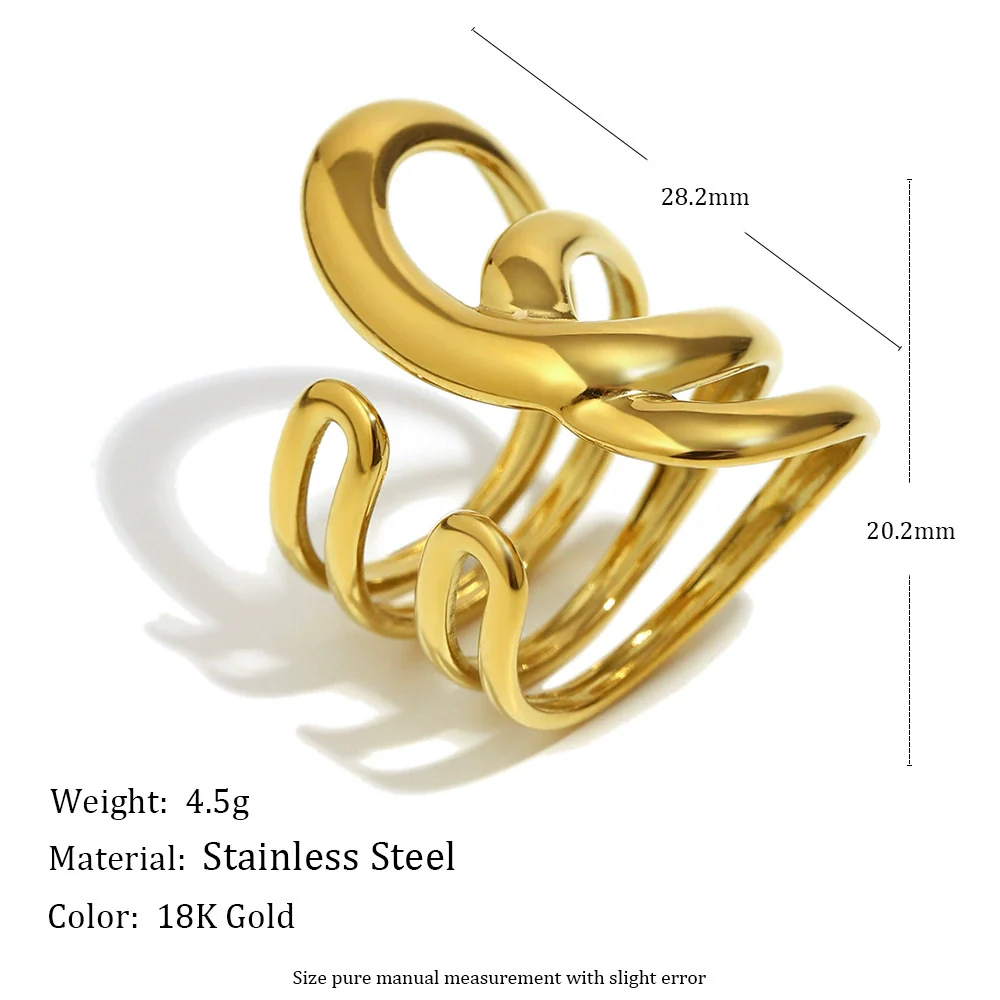 Wholesale Light Luxury Geometric Asymmetrical Heart Starfish Stainless Steel Electroplated Ring For Women Niche Design - Image 9