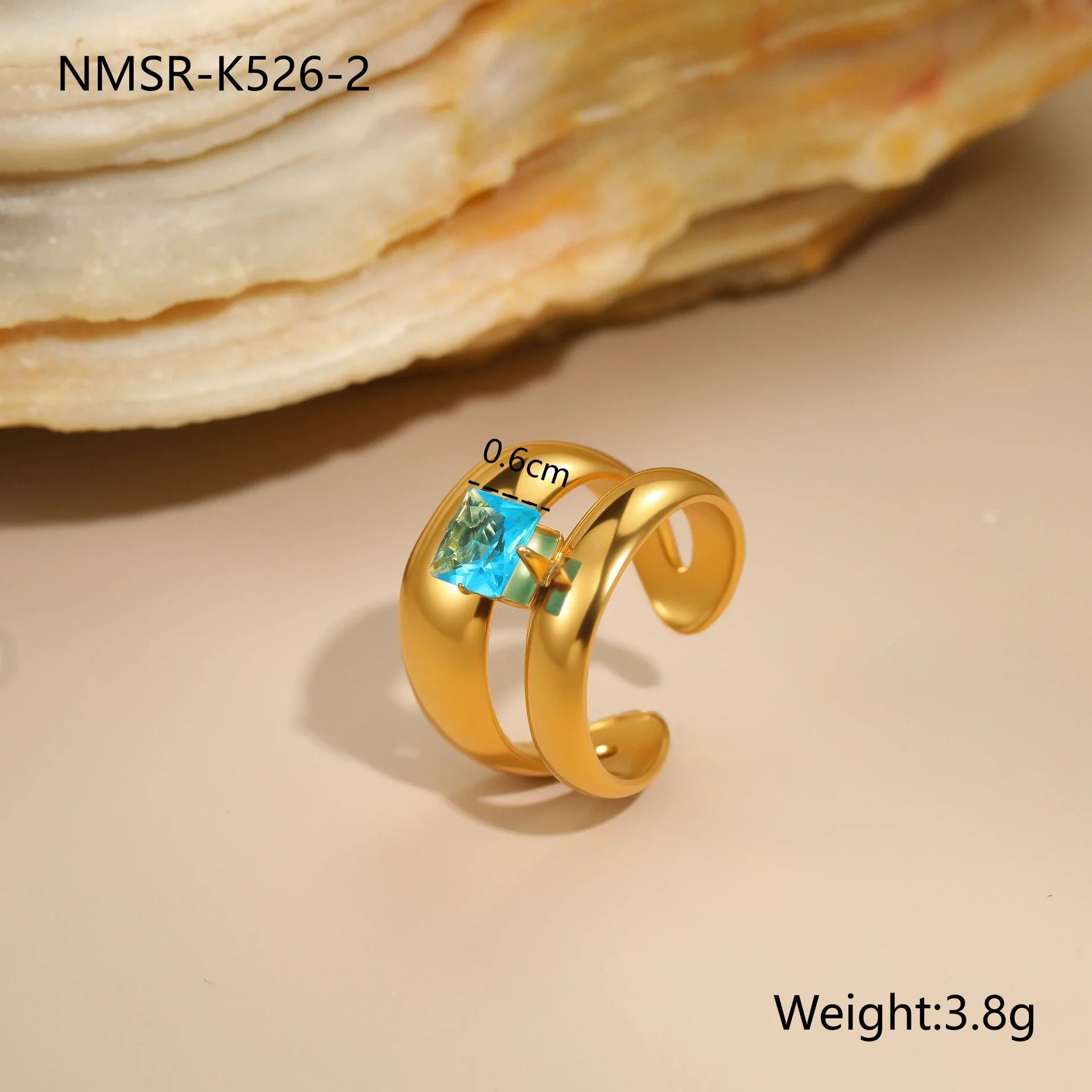 Wholesale Light Luxury Geometric Blue Zircon Stainless Steel 18K Gold Plated Ring And Bracelet For Women - Image 11
