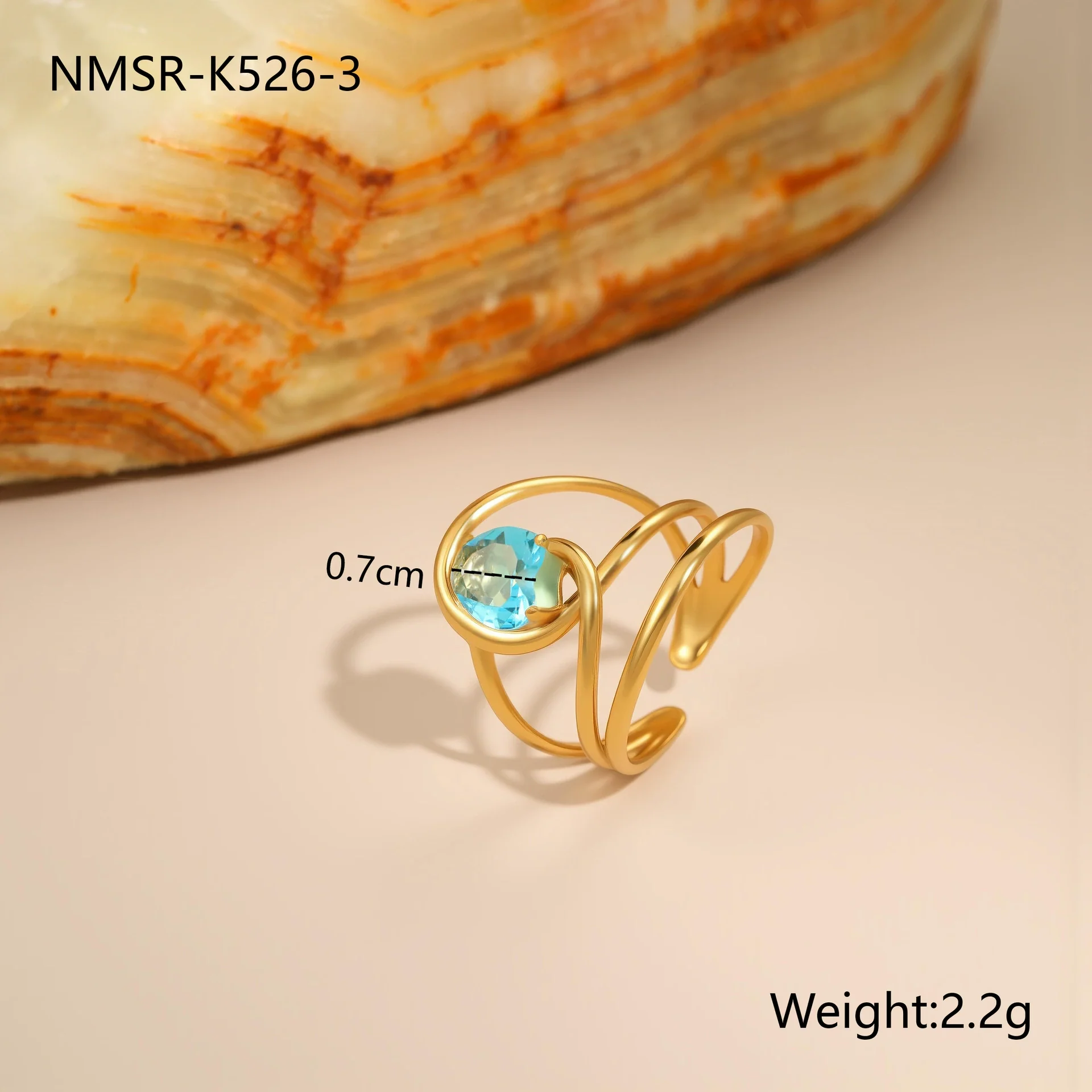 Wholesale Light Luxury Geometric Blue Zircon Stainless Steel 18K Gold Plated Ring And Bracelet For Women - Image 12