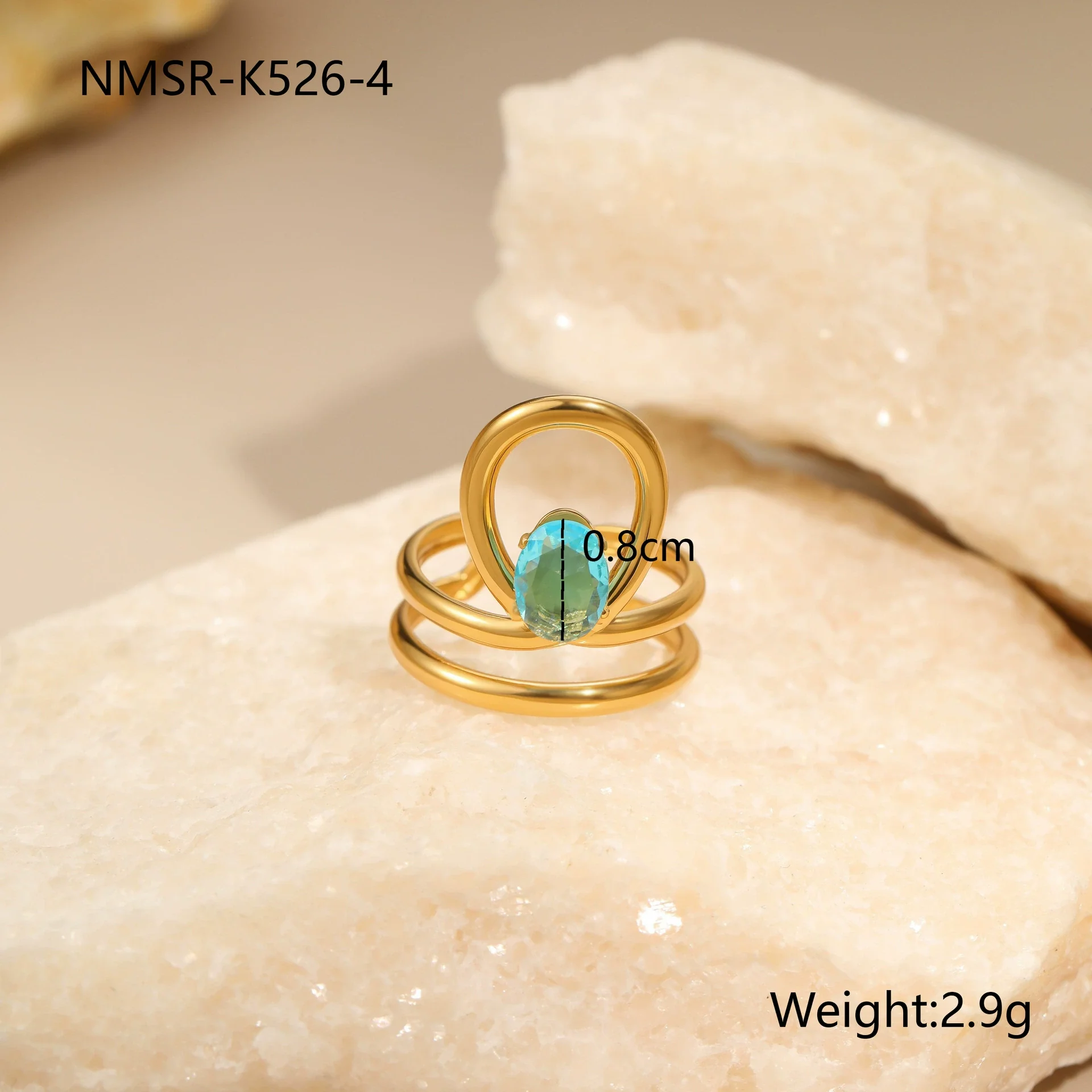 Wholesale Light Luxury Geometric Blue Zircon Stainless Steel 18K Gold Plated Ring And Bracelet For Women - Image 13