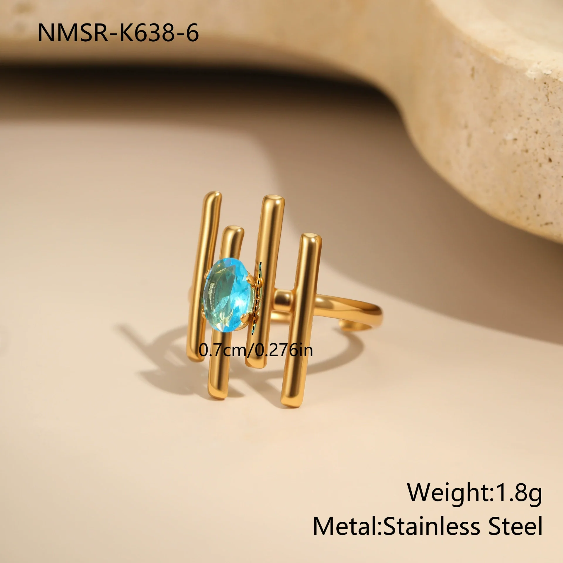 Wholesale Light Luxury Geometric Blue Zircon Stainless Steel 18K Gold Plated Ring And Bracelet For Women - Image 15