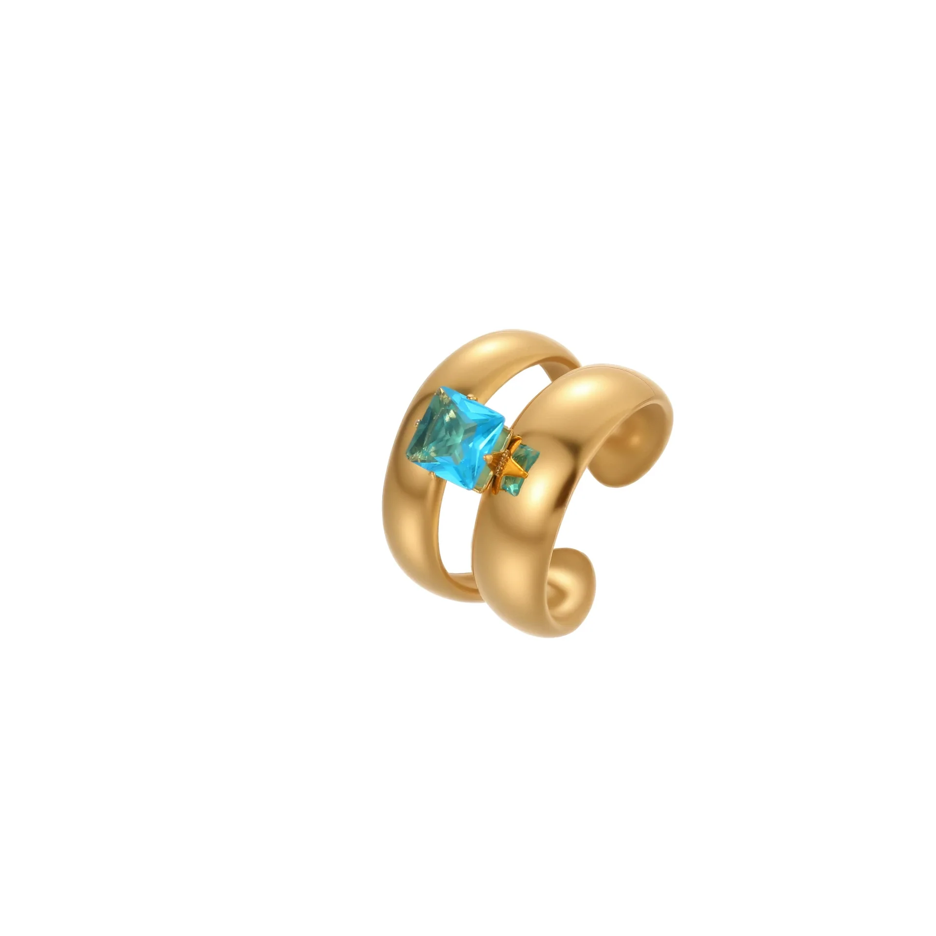 Wholesale Light Luxury Geometric Blue Zircon Stainless Steel 18K Gold Plated Ring And Bracelet For Women - Image 5